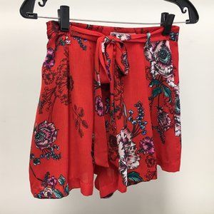 Floral Red Tie Waist Shorts